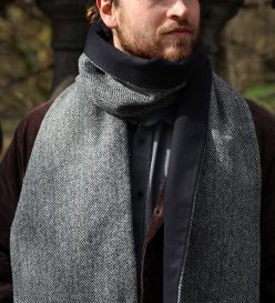 Grey Herringbone Harris Tweed scarf