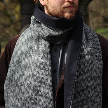 Grey Herringbone Harris Tweed scarf